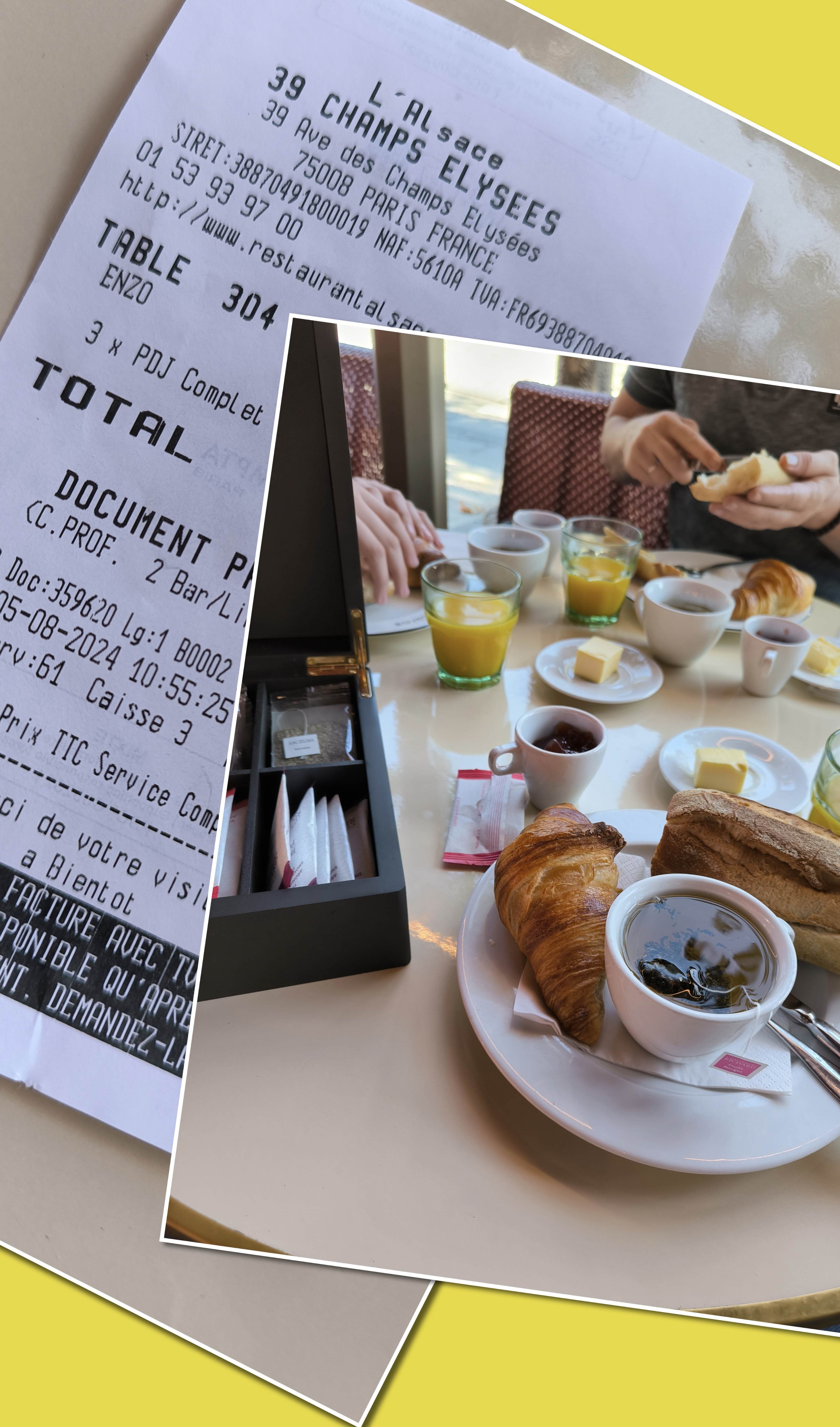 Spätes Frühstück auf der Avenue Champs-Elysees - unsere Bäuche hingen mittlerweile fast am Boden. 