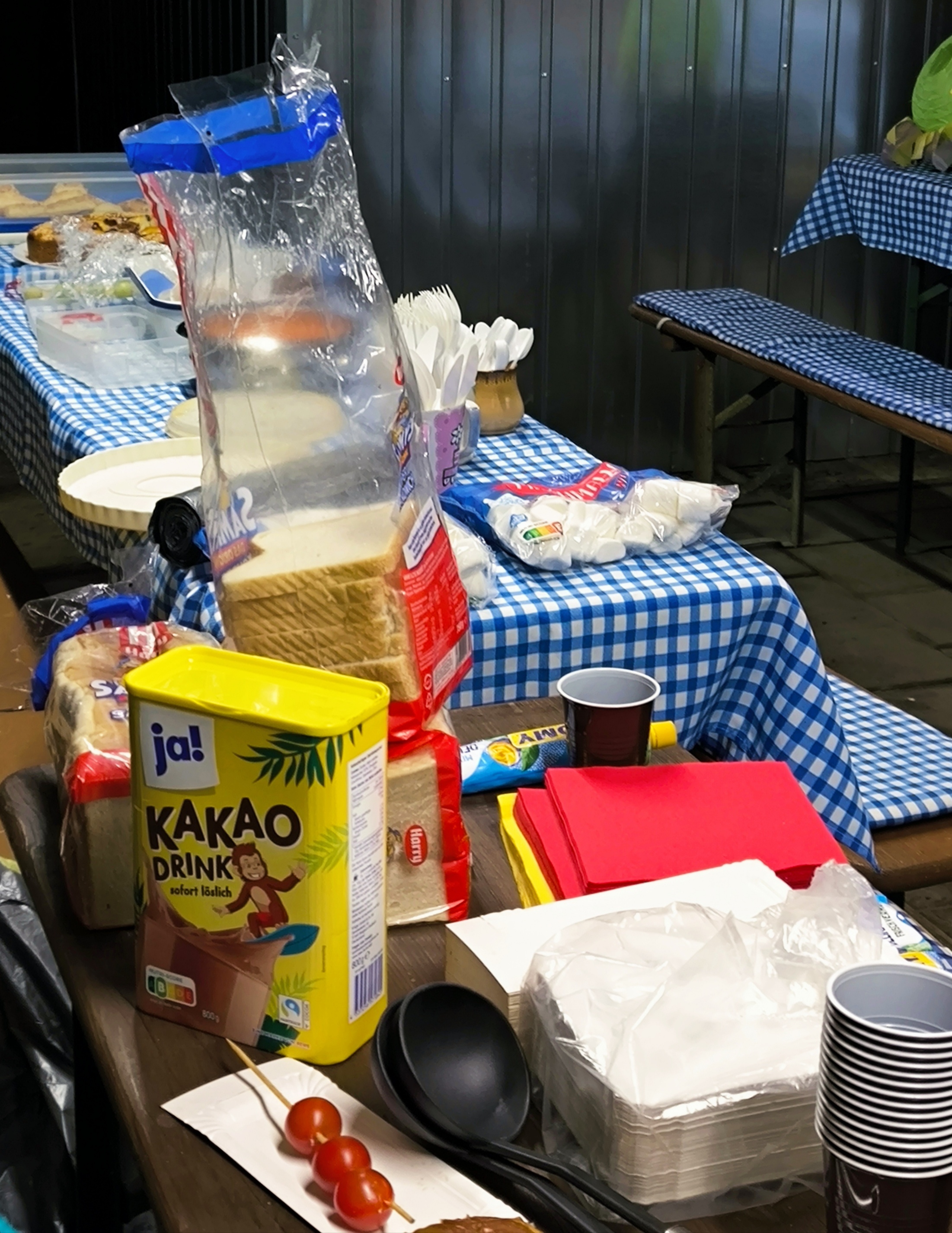 Plus noch ein kleines Buffet mit Bulgursalat, Spieschen, Falafelbällchen. Häppchen, Kuchen und Apfeltaschen